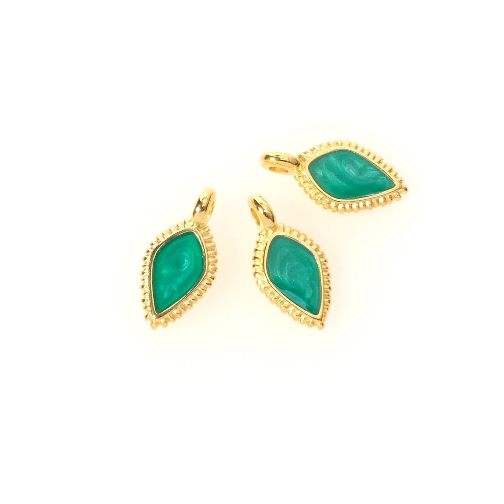 2 Pendentifs gouttes ethniques émaillé Turquoise vert nacré en Zamak doré 24K