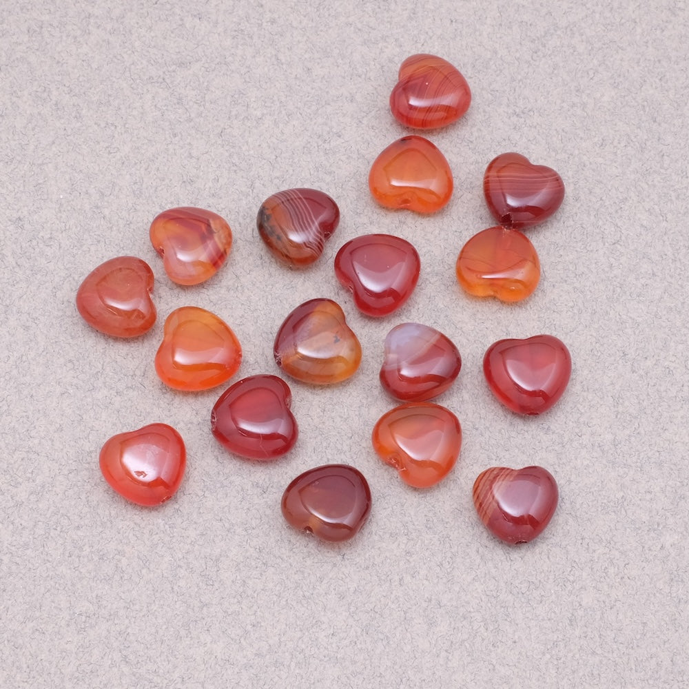 4 perles coeur en Agate naturelle rouge orange