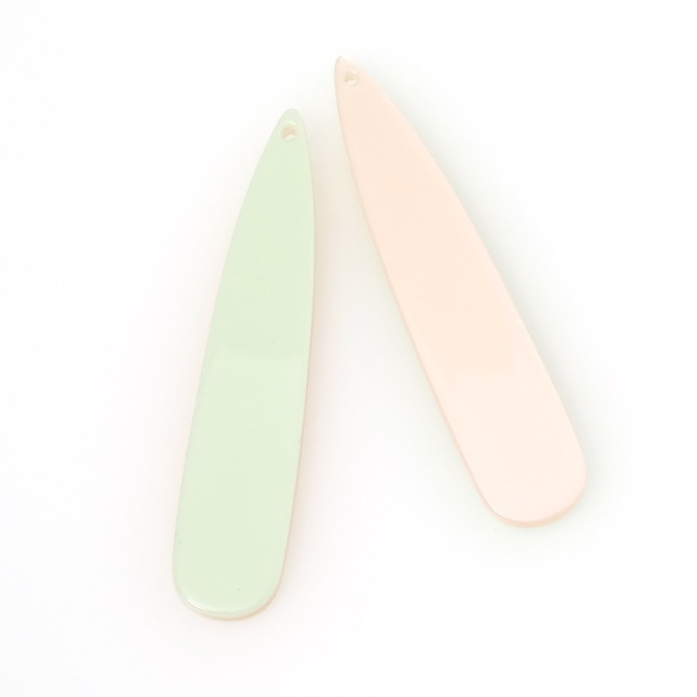 2 pendentifs gouttes en acétate double face vert et rose pastel