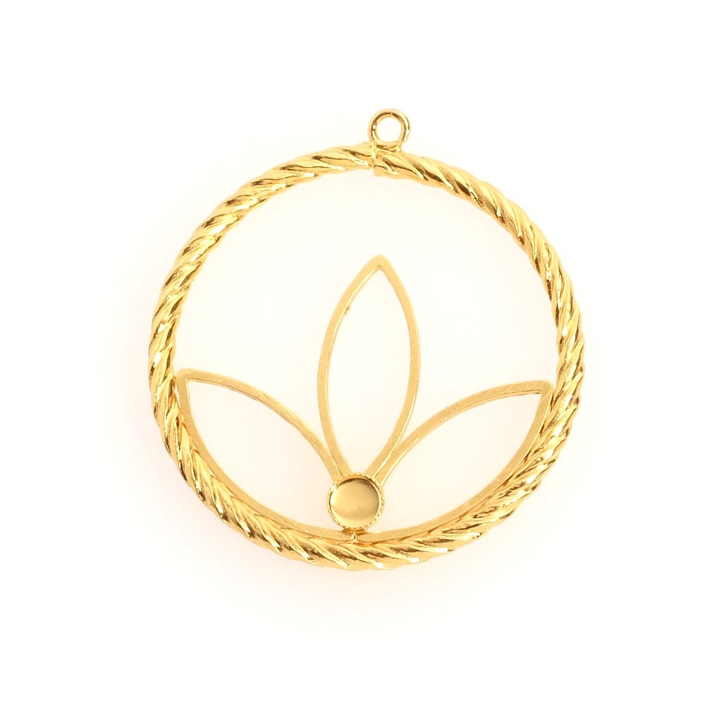 Pendentif torsadé fleur de lotus pour cabochons 4mm en laiton Doré à l&#39;or fin 24K Premium