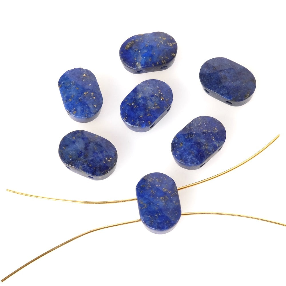 2 perles rectangle facettée 2 trous en Pierre naturelle Lapis Lazuli