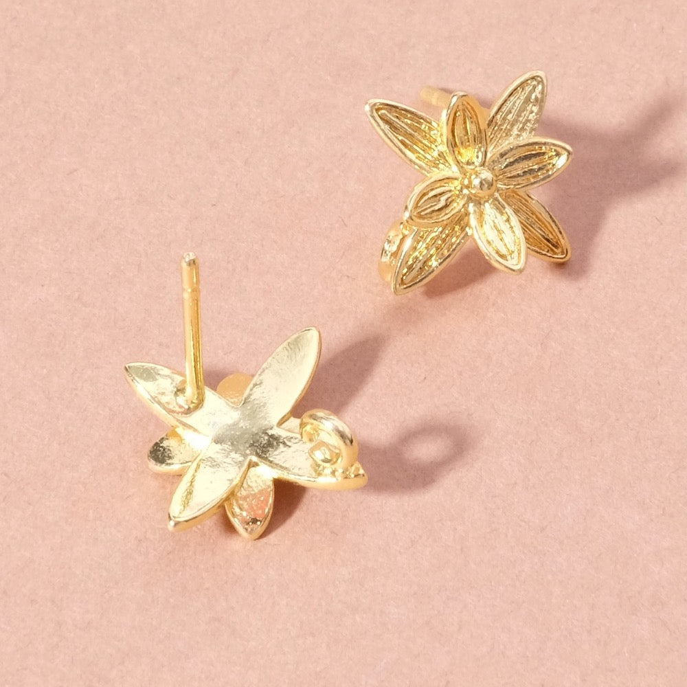 Boucles d&#39;oreilles clous fleur en laiton doré à l&#39;or fin 24K Premium, la paire