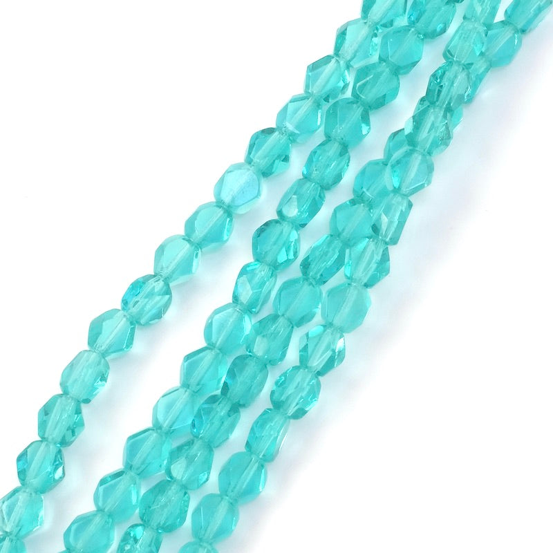 Fil de perles de Bohème rondes aplaties facettées 6mm vert turquoise transparent