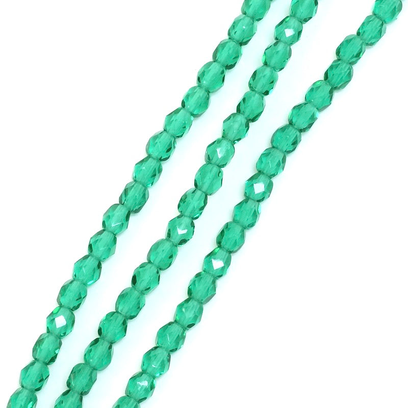 Fil de perles de Bohème rondes facettées vert transparent 4mm