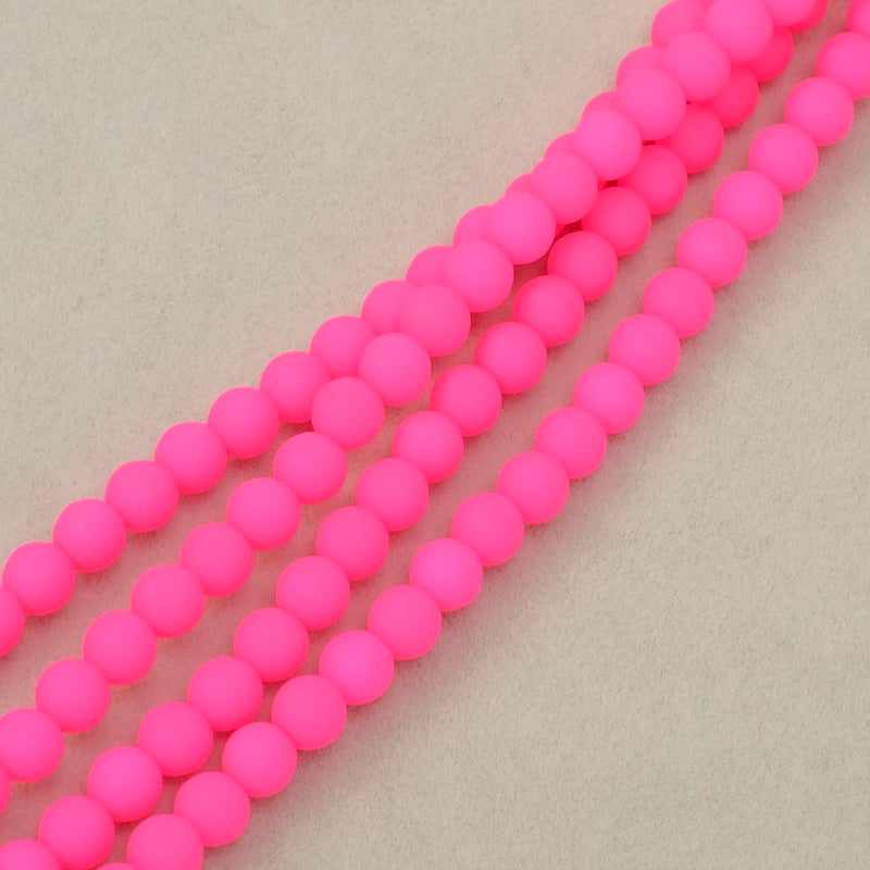 Fil de perles de Bohème rondes 4mm rose fluo opaque