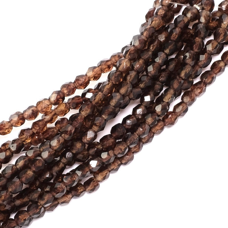 Fil de perles de Bohème rondes facettées 4 mm marron