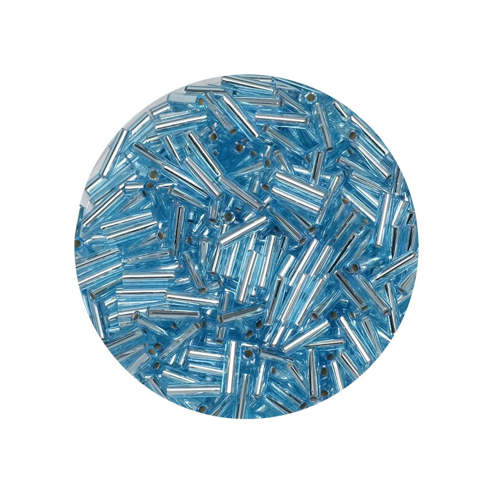 10 grammes de Miyuki Bugles 6x1,7mm N°0018 Aqua Silver Lined