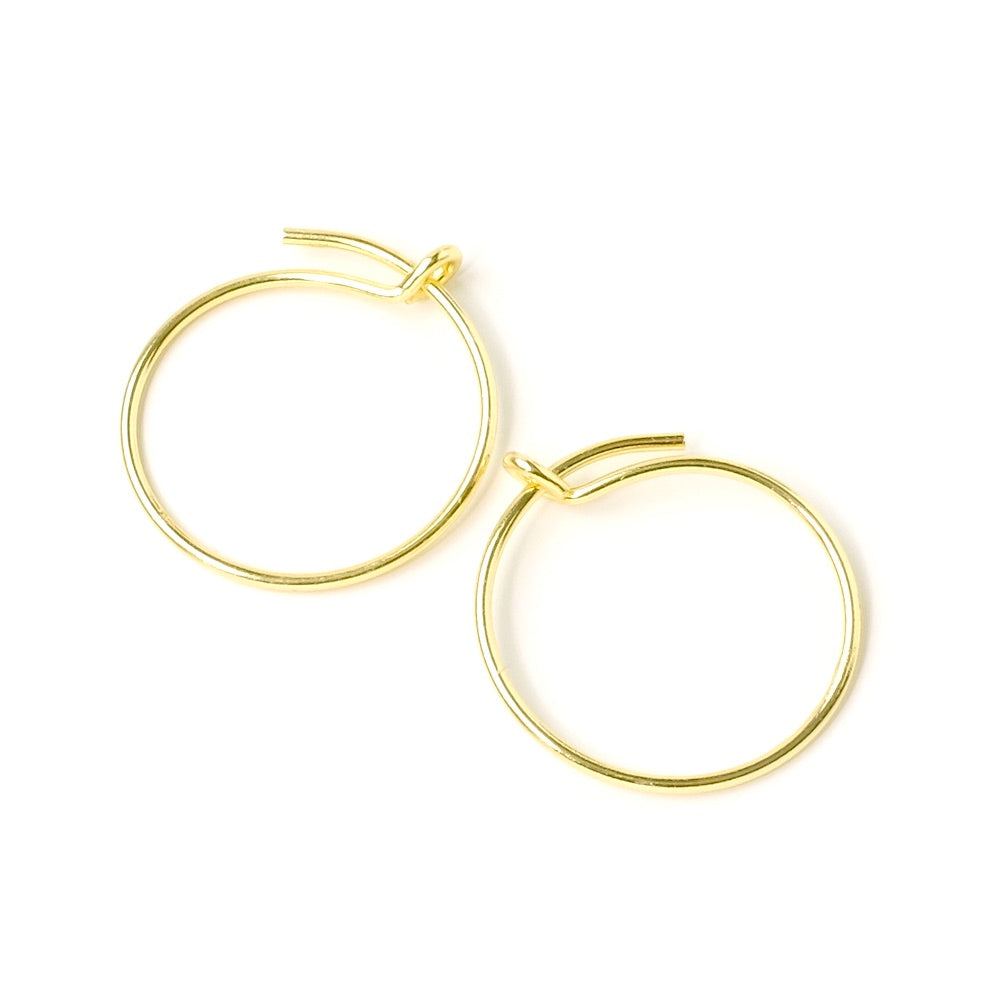 2 boucles d'oreilles créoles 15mm en laiton doré à l'or fin 24K