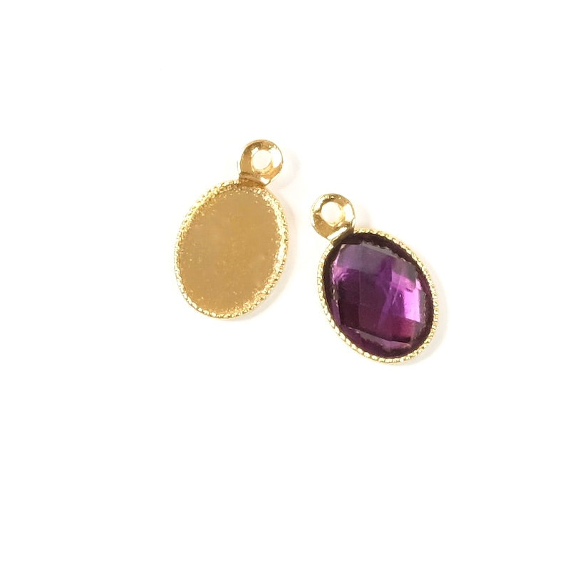 2 supports Pendentifs pour cabochons 6x8mm en laiton Doré à l'or fin 24K