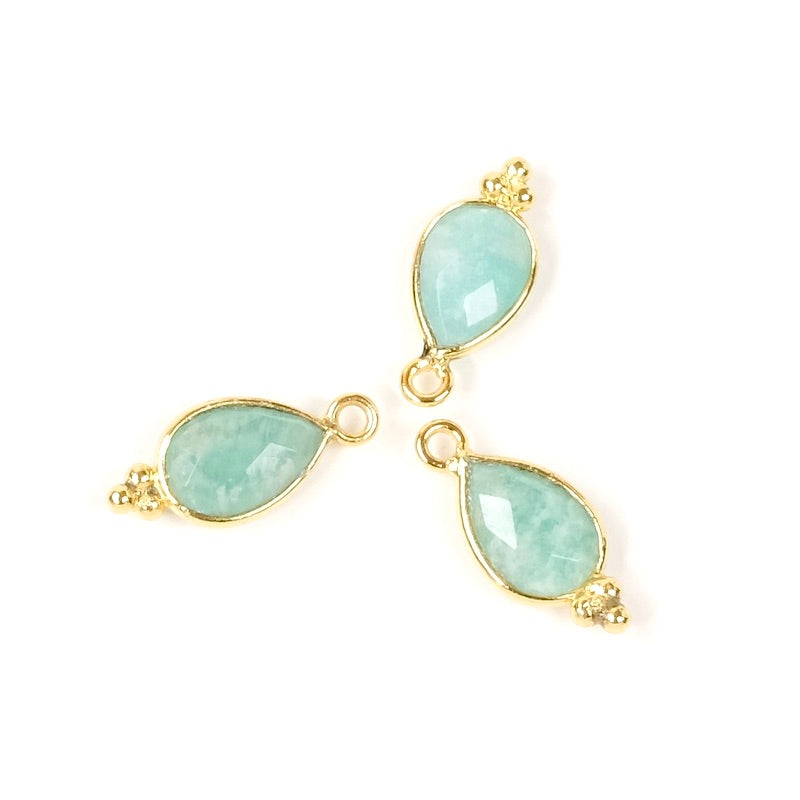 Pendentif serti goutte bohème Amazonite en laiton Doré à l'or fin 24K