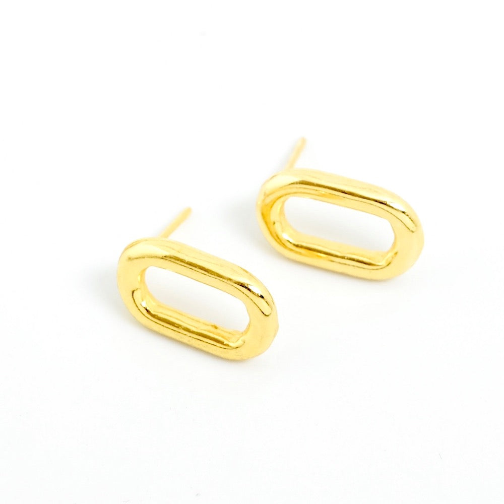 Paire de Boucles d&#39;oreilles clous Ovale en laiton Doré à l&#39;or fin 24K