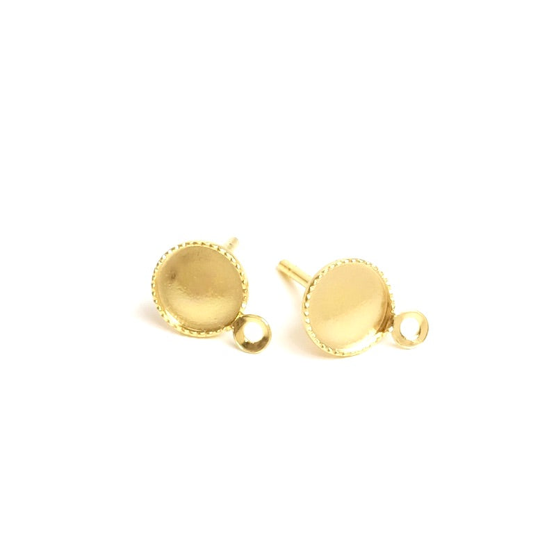 Boucles d&#39;oreilles clous pour cab 6mm en Laiton doré à l&#39;or fin 24K, la paire