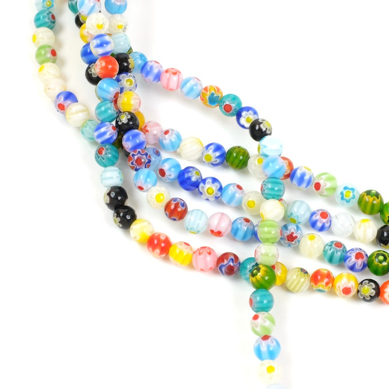 Fil de perles rondes en verre 6mm Millefiori