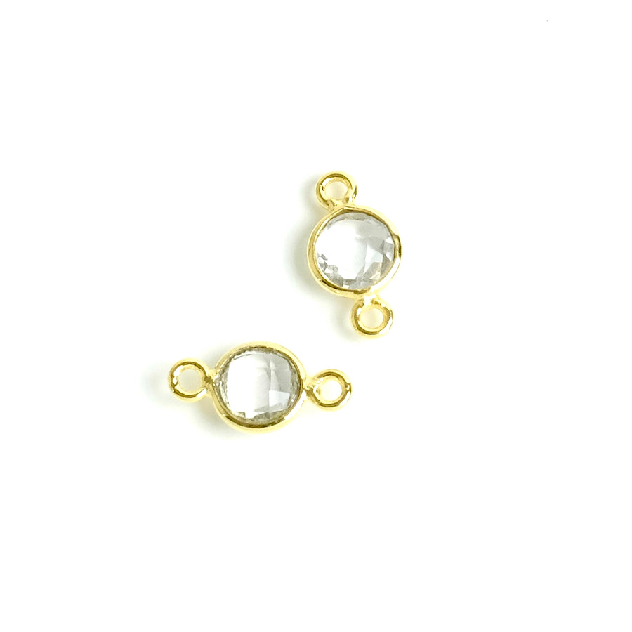 Connecteur sertis rond 6mm Quartz en laiton Doré à l'or fin 24K