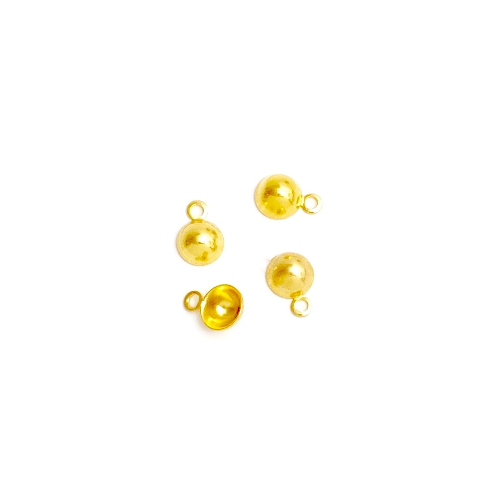 4 petits Pendentifs demi-boule 4mm en laiton Doré à l'or fin 24K