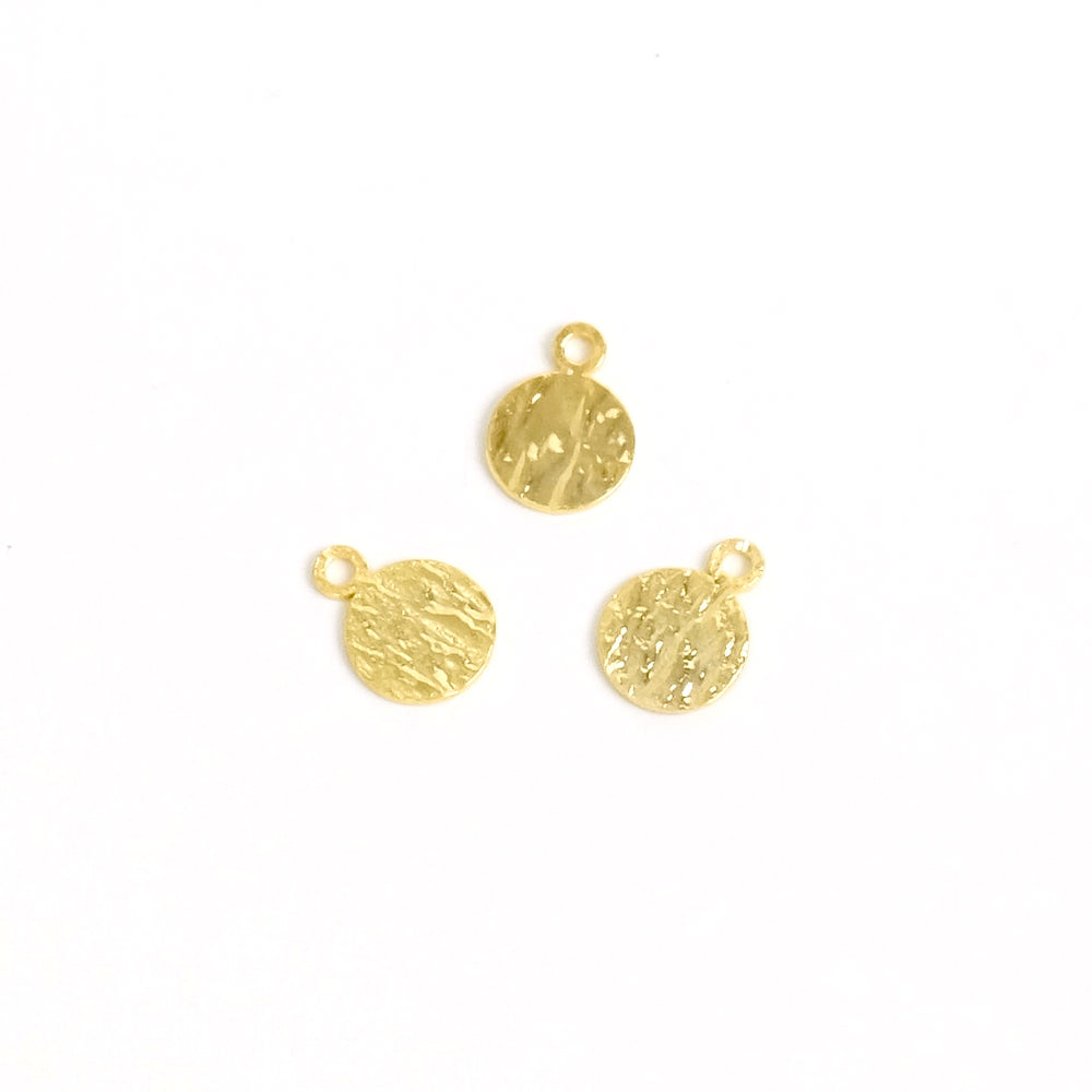 2 Pendentifs texturés 6mm en laiton Doré à l&#39;or fin 24K