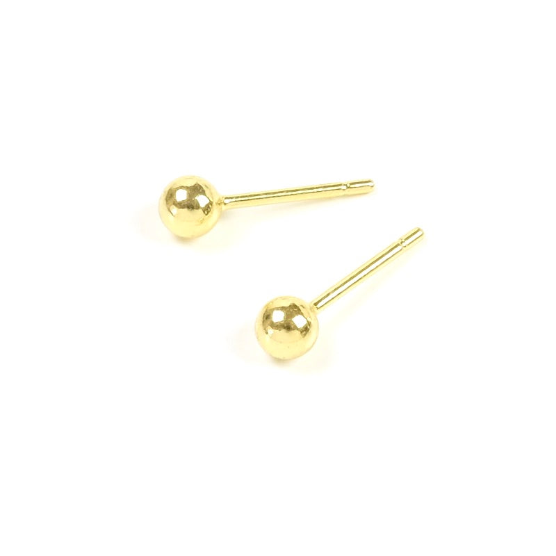 Boucles d&#39;oreilles clous boule 3,8mm en laiton doré à l&#39;or fin 24K, la paire