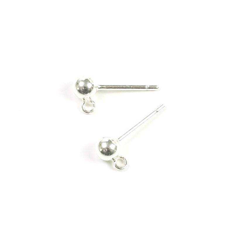 BO clous boule 3,8mm avec anneau en laiton Argenté 925 Premium, la paire