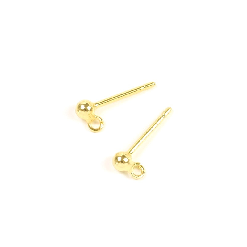 BO clous boule 2,8mm avec anneau en laiton doré à l&#39;or fin 24K, la paire