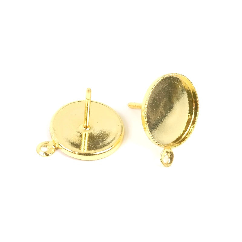 Boucles d'oreilles clous pour cab 12mm en Laiton doré à l'or fin 24K, la paire