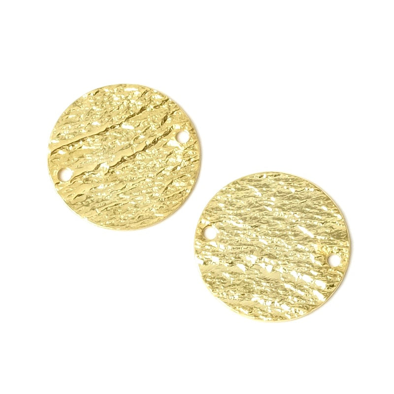 2 Connecteurs Ronds 16,3mm texture Ardoise en laiton doré à l&#39;or fin 24K