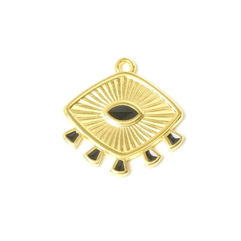 2 Pendentifs bohème émail noir doré 24K