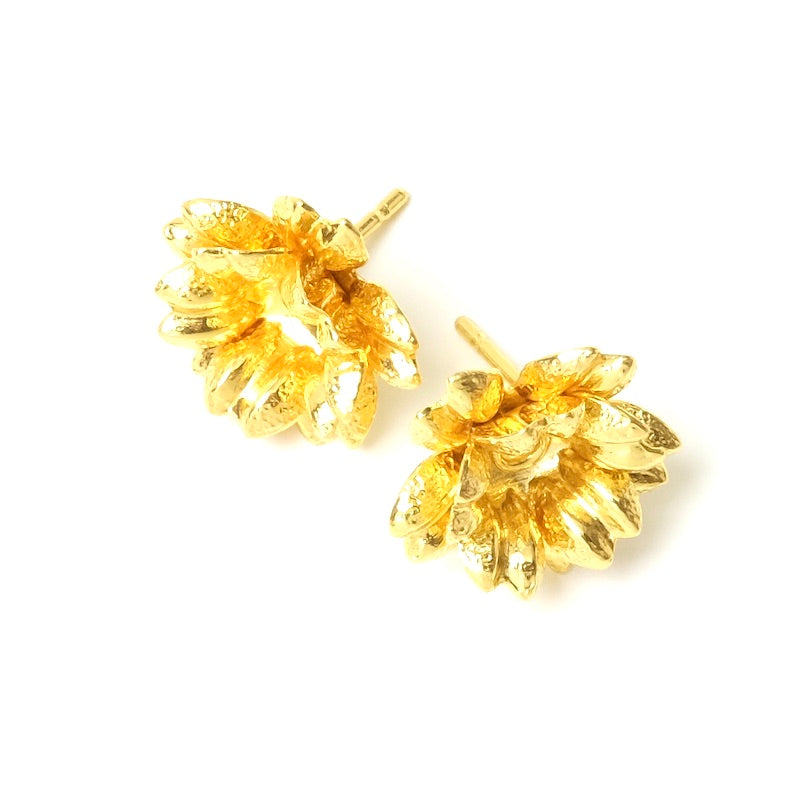 Boucles d'oreilles clous Fleurs en laiton doré à l'or fin 24K, la paire