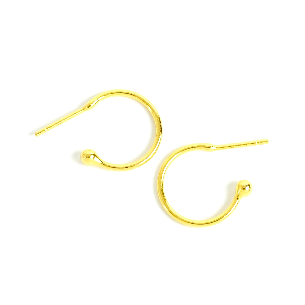 2 boucles d&#39;oreilles créoles 15mm en laiton doré à l&#39;or fin 24K