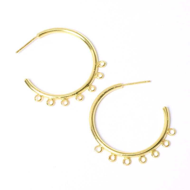 Boucles créoles 25mm avec 7 anneaux en laiton Doré à l'or fin 24K