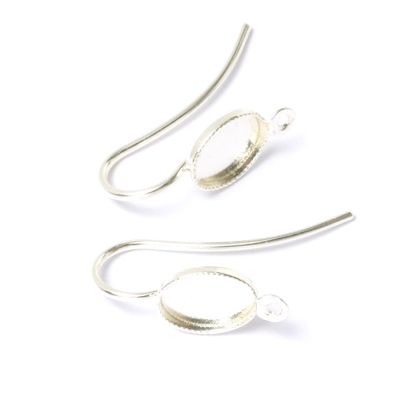 Boucles d'oreilles pour cabochon 6x8mm en Laiton Argenté 925, la paire