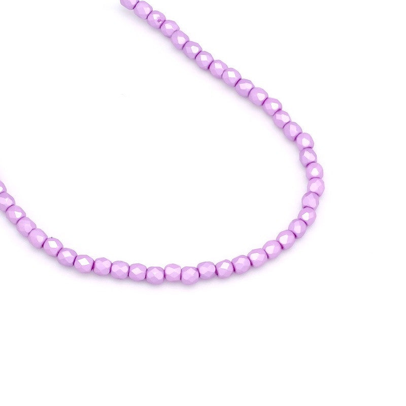 Fil de 50 perles cristal de Bohème rondes à facettes Pastel Lila