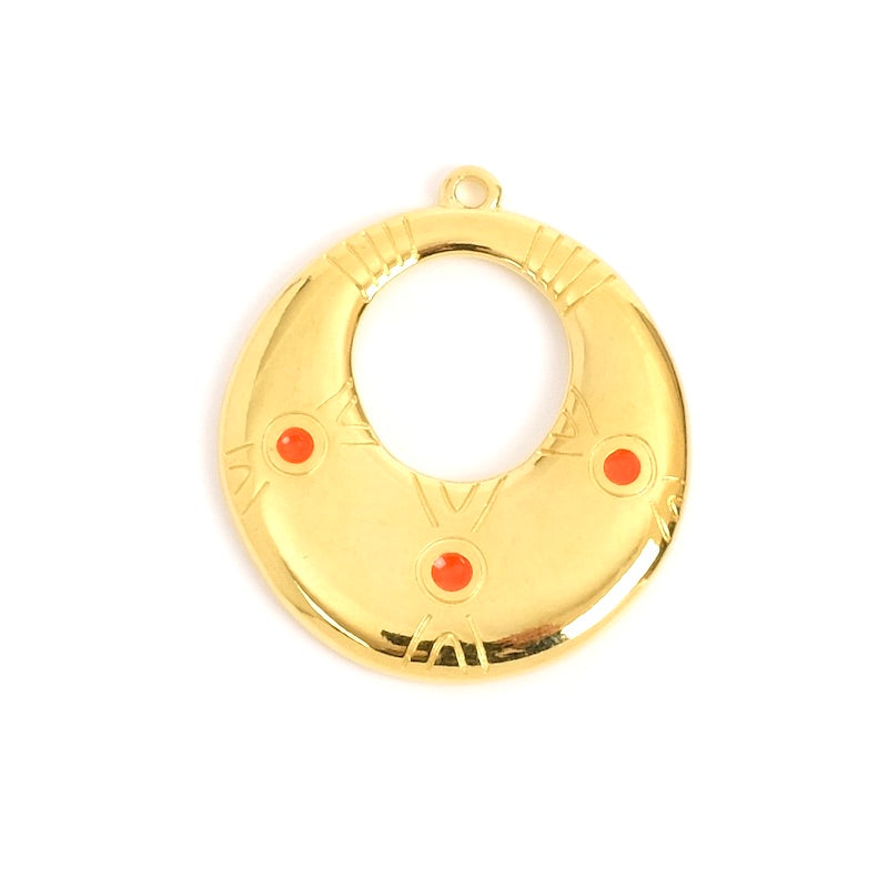 Pendentif goutte ethnique émaillé orange doré 24K