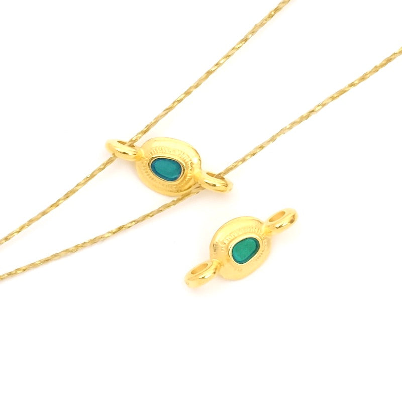 2 petits Connecteurs ovale ethnique émaillé turquoise doré 24K