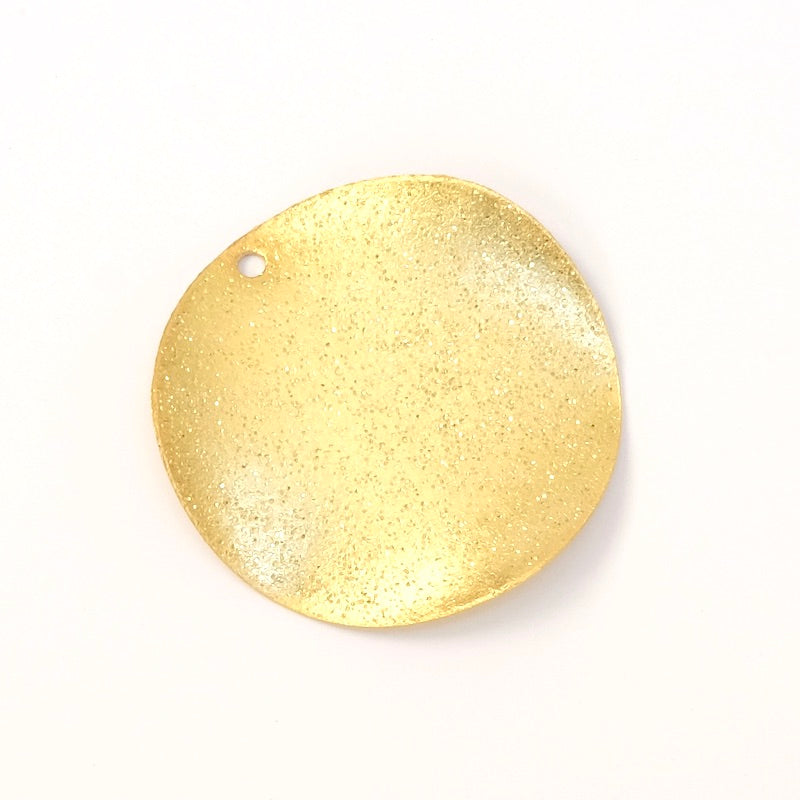 2 pendentifs scintillants ronds en laiton doré à l&#39;or fin 24K Premium