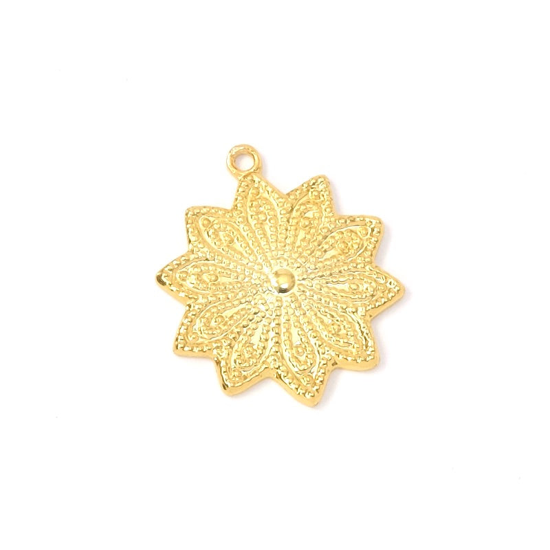 Pendentif Fleur en laiton doré à l&#39;or fin 24K