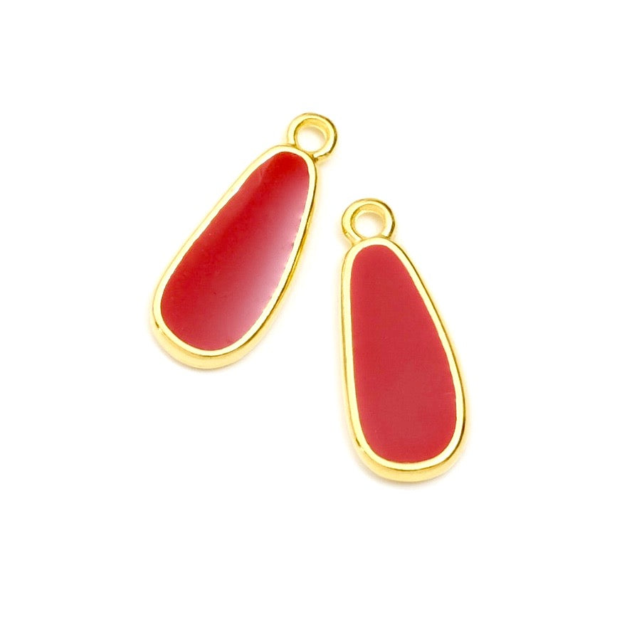 2 pendentifs émaillés gouttes Bordeaux en Zamak doré Or 24K