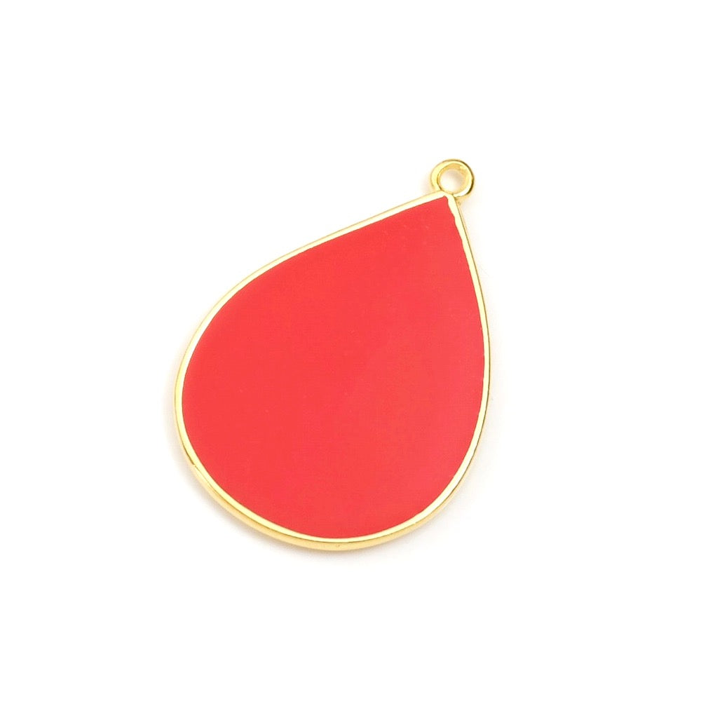 Pendentif Goutte émaillé Rouge en Zamak doré Or 24K