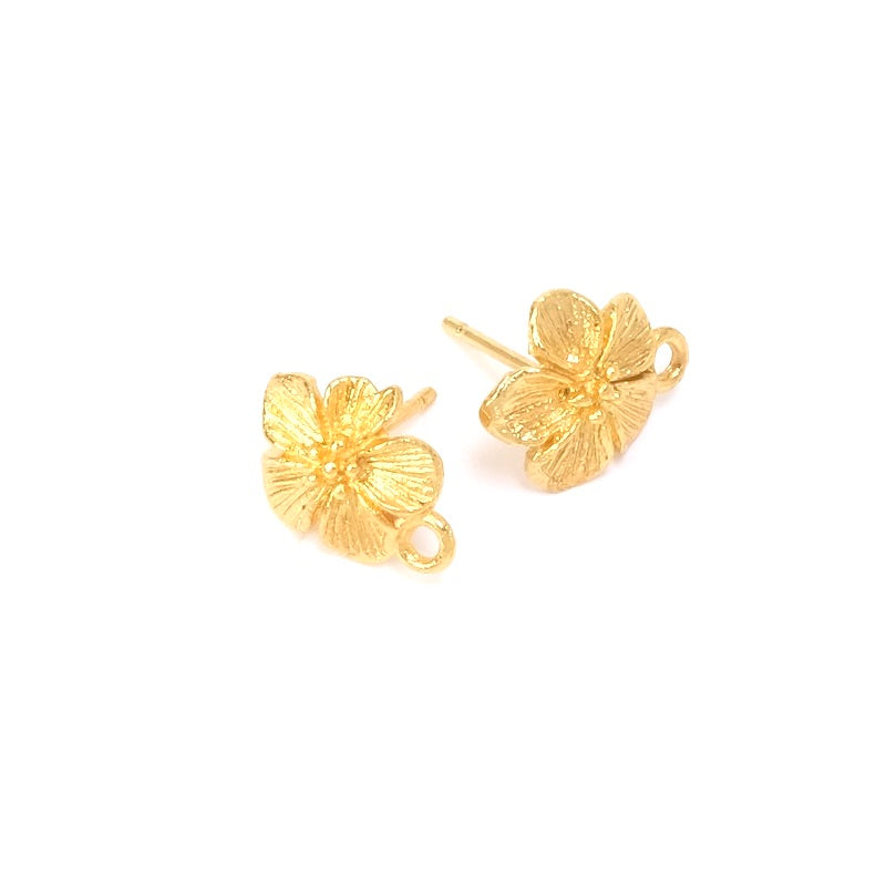 Boucles d'oreilles clous fleur en laiton doré à l'or fin 24K Premium, la paire