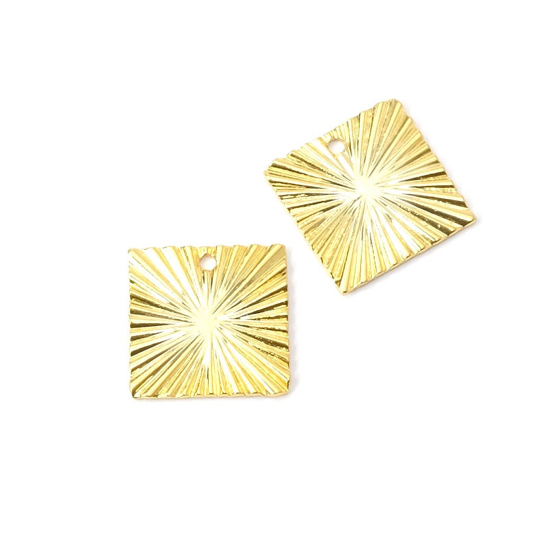 2 pendentifs carré ondulé 13,8mm en laiton Doré à l&#39;or fin 24K Premium