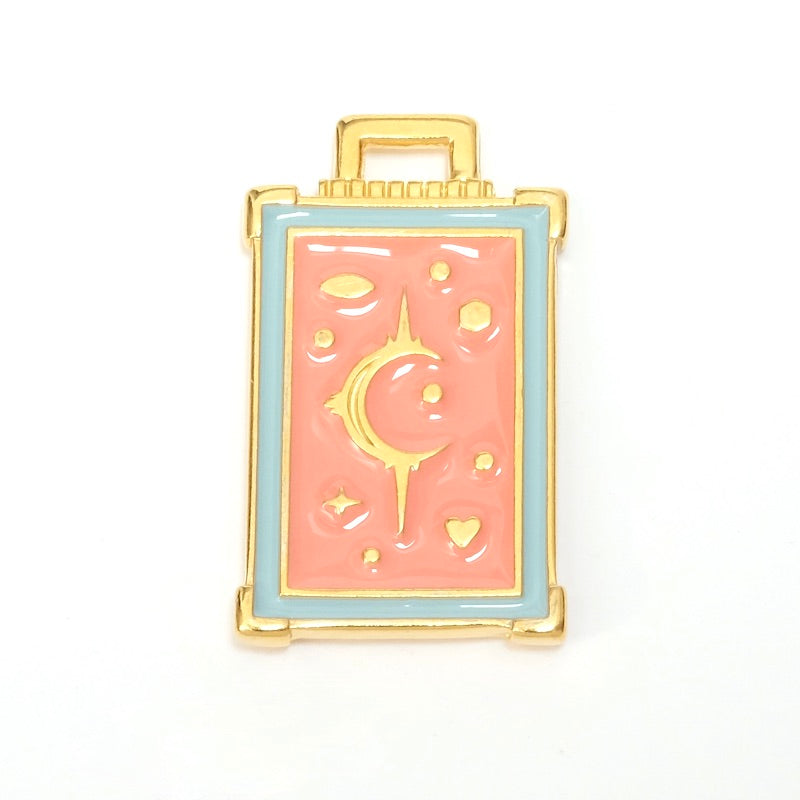 Pendentif spirituel Lune émaillé Turquoise et rose doré 24K