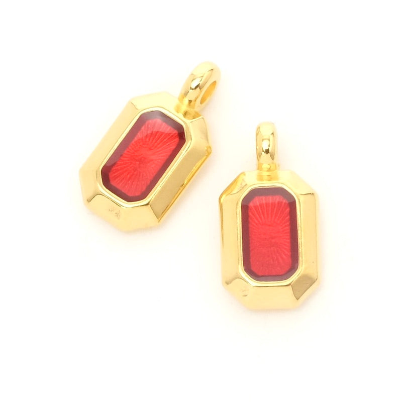 Pendentif octogone émaillé rouge doré 24K