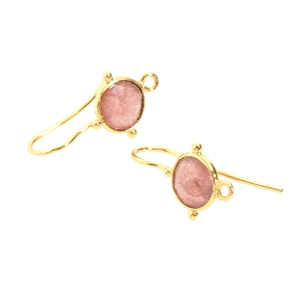 Boucles d'oreilles sertis Quartz fraise en Laiton doré à l'or fin 24K Premium, la paire