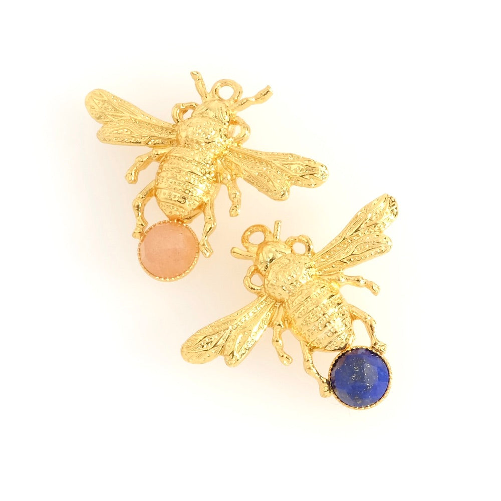 Pendentif Abeille pour cabochons 6mm en laiton Doré à l'or fin 24K Premium