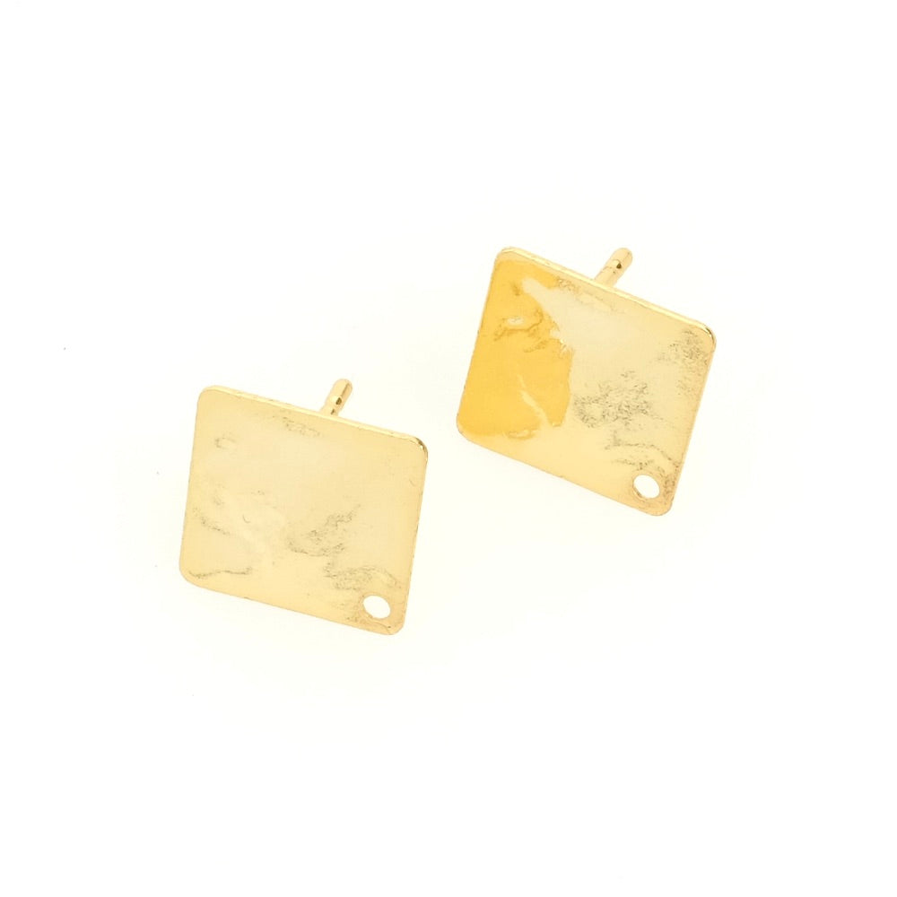 Boucles d&#39;oreilles clous carré martelé en laiton Doré à l&#39;or fin 24K Premium