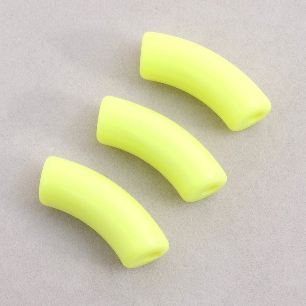 Perle tube courbe incurvée en acrylique jaune fluo à l'unité