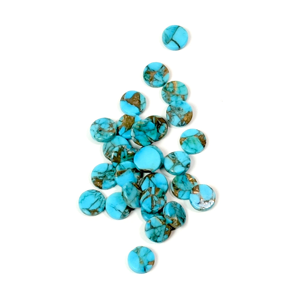 2 Cabochons plats 4mm de pierre naturelle Turquoise cuivrée