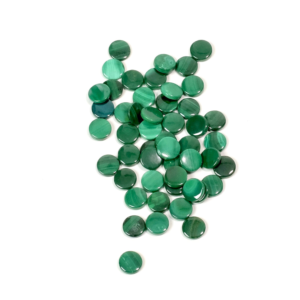 2 Cabochons plats 4mm de pierre naturelle Malachite