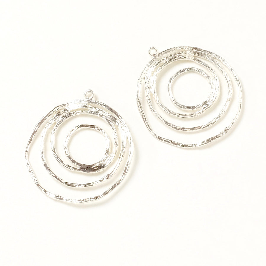 2 Pendentifs cercles emmêlés en laiton Argenté 925 Premium