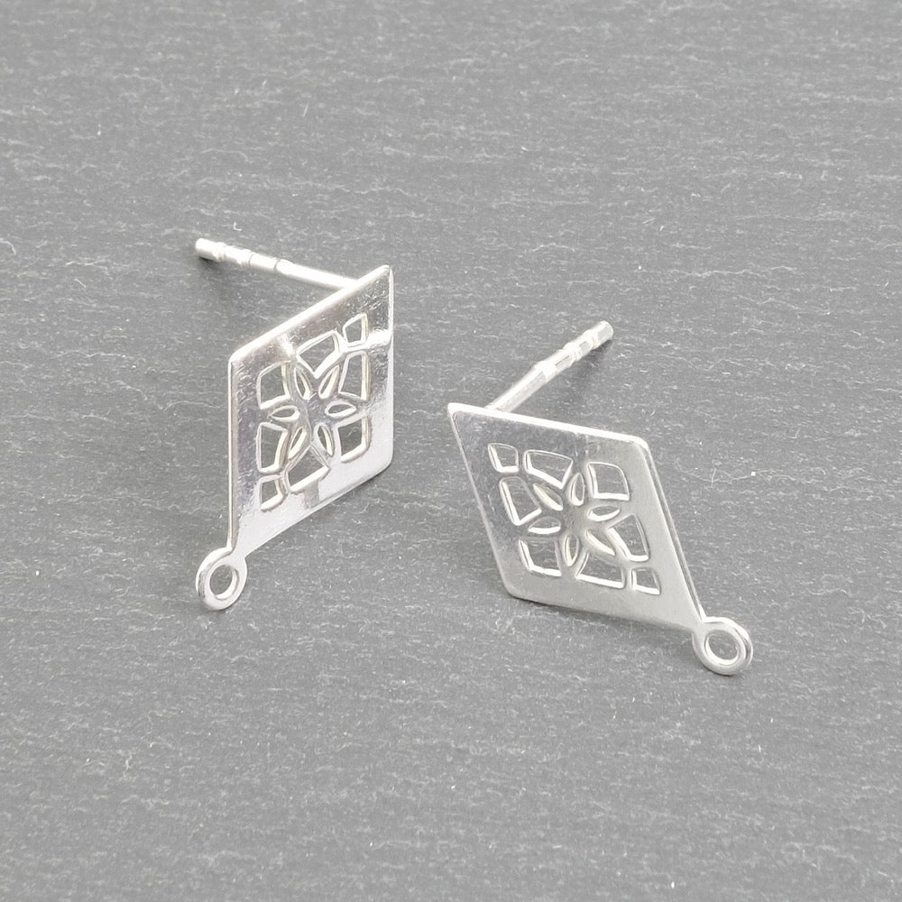 2 Boucles d'oreilles clous losange en argent massif 925