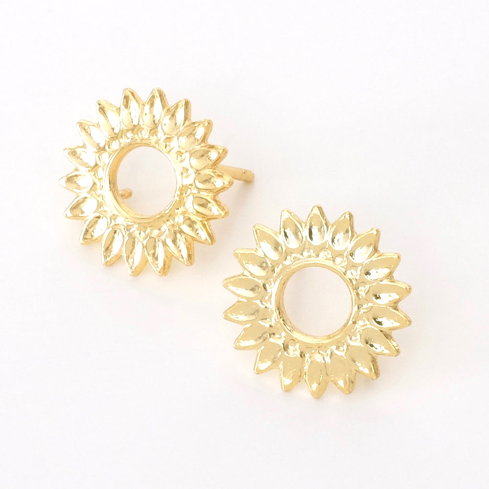 Boucles d&#39;oreilles clous Fleur en laiton doré à l&#39;or fin 24K, la paire